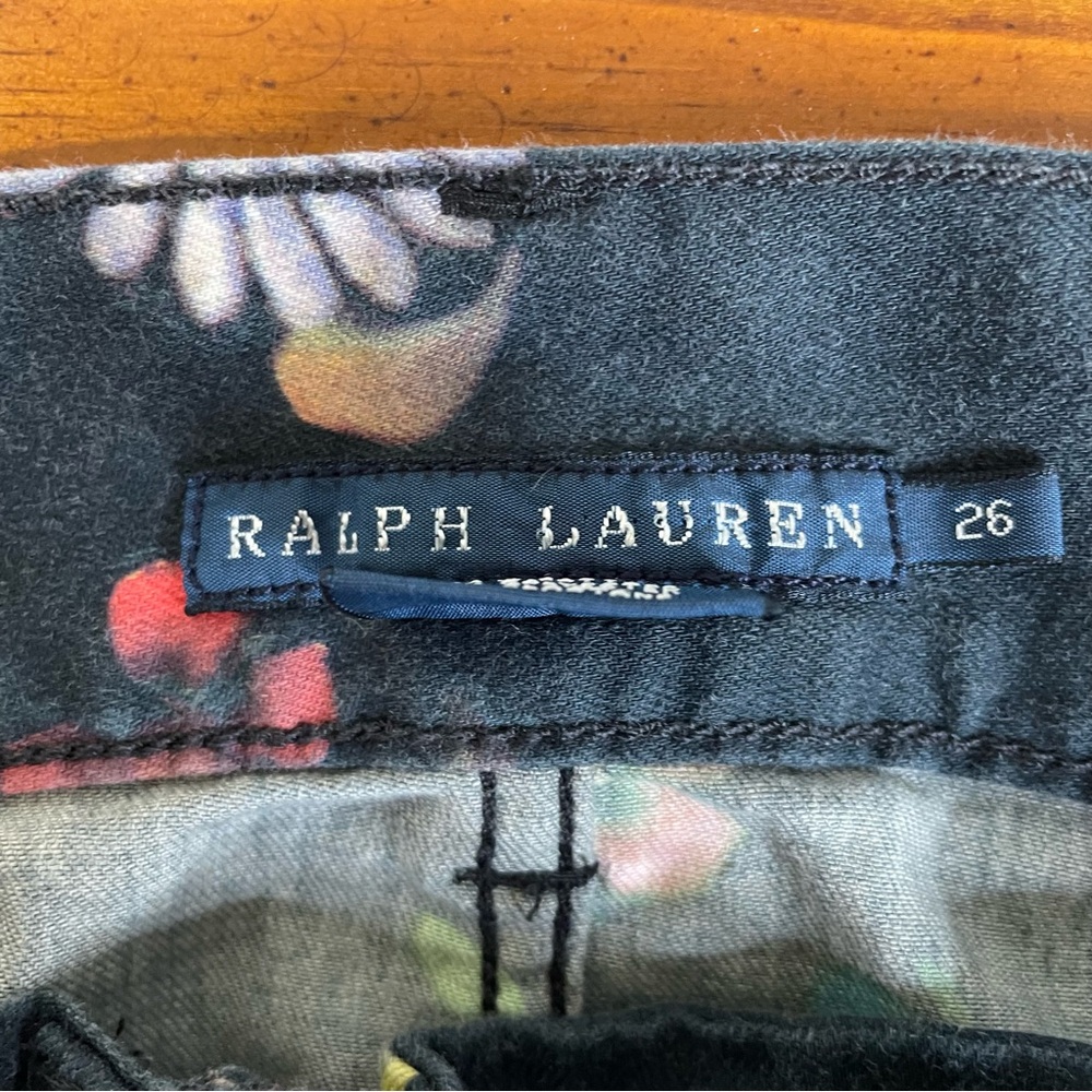 Ralph Lauren Low Cut Floral Jeans with Leather Criss Cross Tie Up sz 26 - Picture 2 of 9
